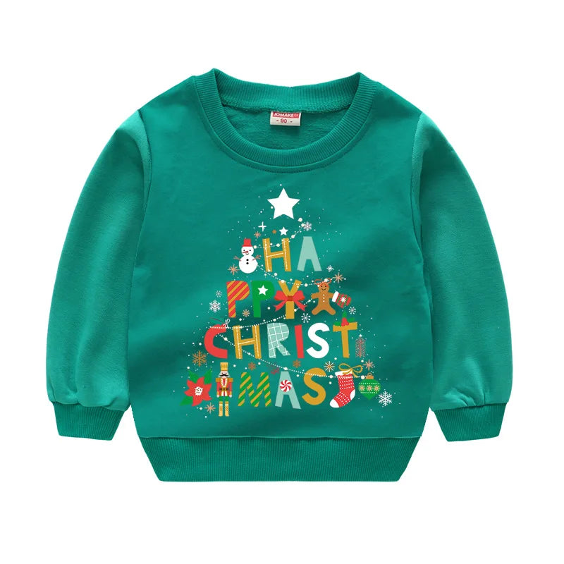 Christmas Letters and Santa Cartoon Prints Kids Sweatshirts childrensterritory