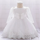 Girls' Long-Sleeved Flower Lace Bow Design Party Dresses childrensterritory