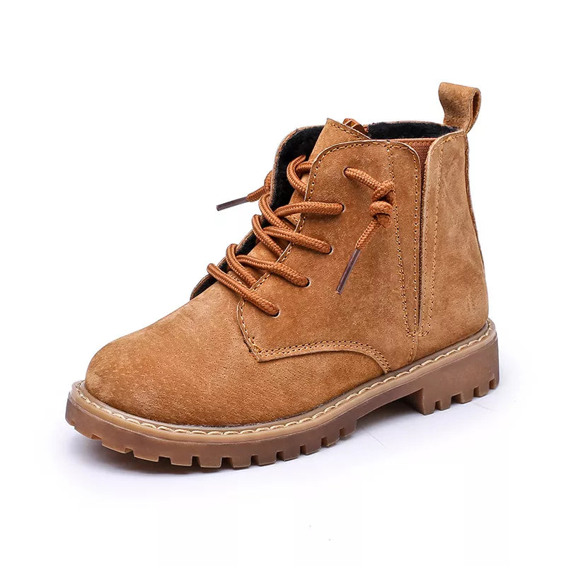 Retro Style Side Zipper Kids Genuine Leather Winter Shoes childrensterritory