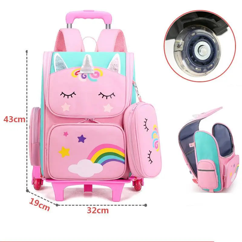 Kids Girls Unicorn Style School Trolley Backpack