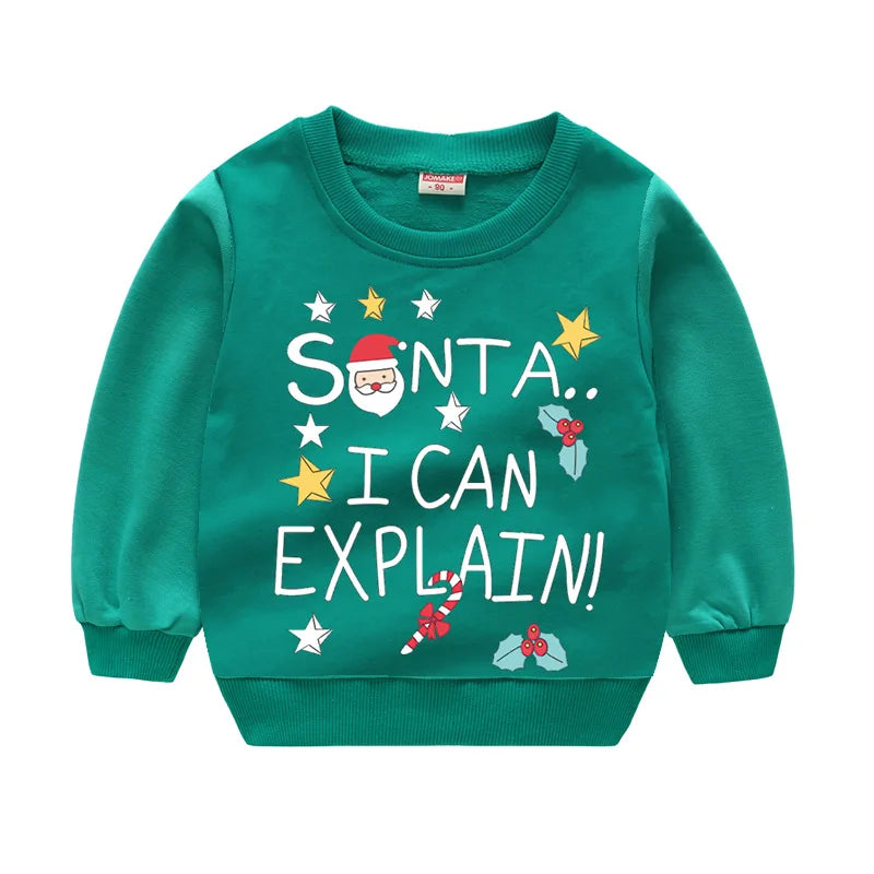 Christmas Letters and Santa Cartoon Prints Kids Sweatshirts childrensterritory
