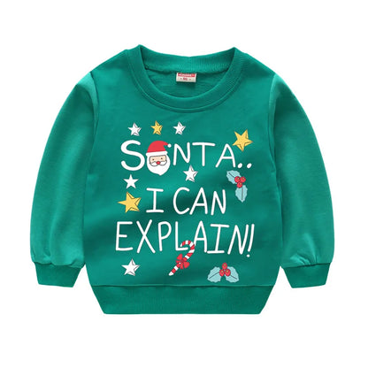 Christmas Letters and Santa Cartoon Prints Kids Sweatshirts childrensterritory