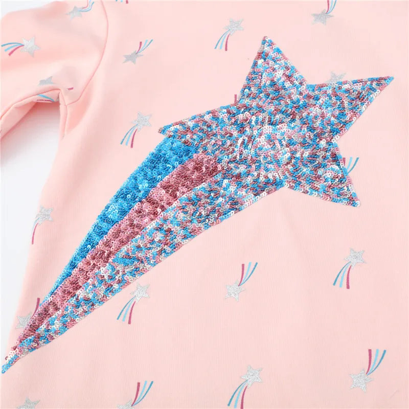 Toddler Girls Star Beading Printed Hooded Top childrensterritory