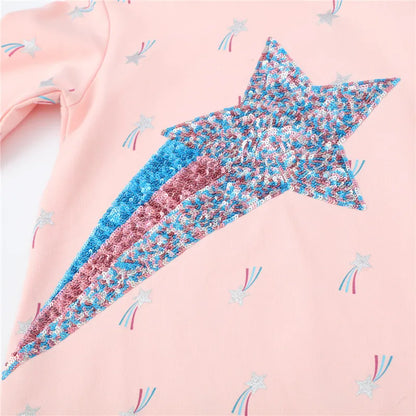 Toddler Girls Star Beading Printed Hooded Top childrensterritory