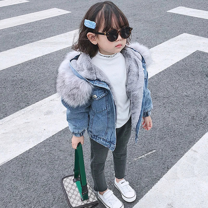 Large Fur Collar Hooded Little Girl&