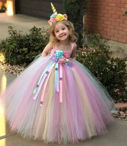 Party Dresses for Girls: Ball Gown Flower Design with Daisy Ribbons