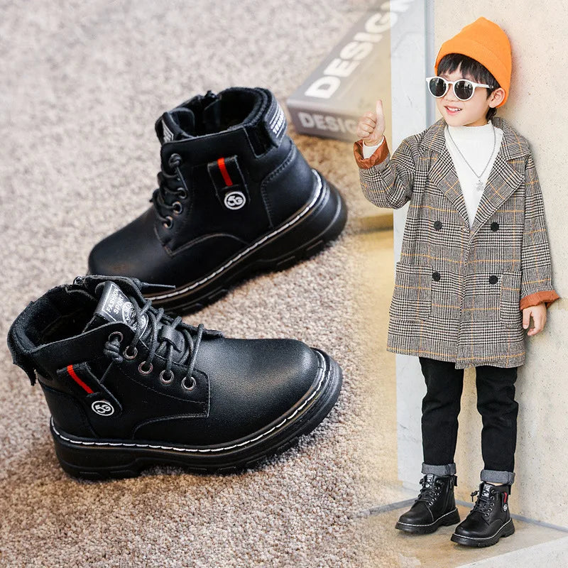 Kids Plush Velvet And Leather Ankle Length Warm Boots childrensterritory