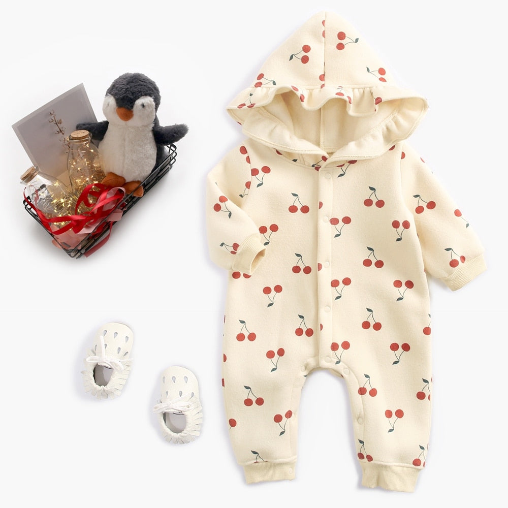 Long Sleeve Printed Baby Hooded Bodysuit for Winter childrensterritory