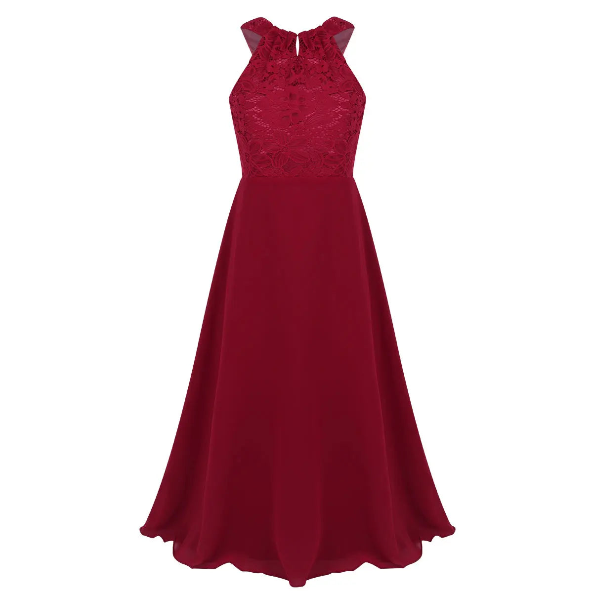 Kids Girls Halter Lace Design Chiffon Long Prom Ball Gowns childrensterritory