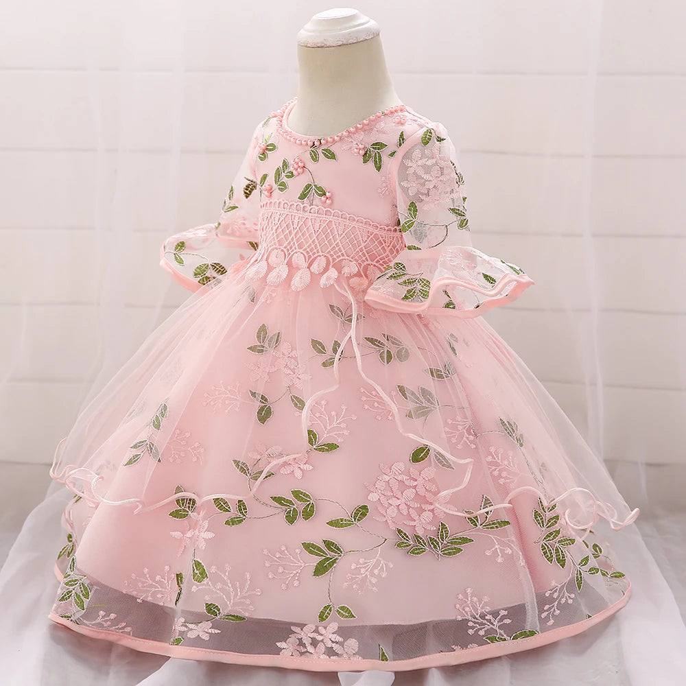 Baby Girl Flower Embroidery 1st Birthday Princess Dress