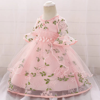 Baby Girl Flower Embroidery 1st Birthday Princess Dress