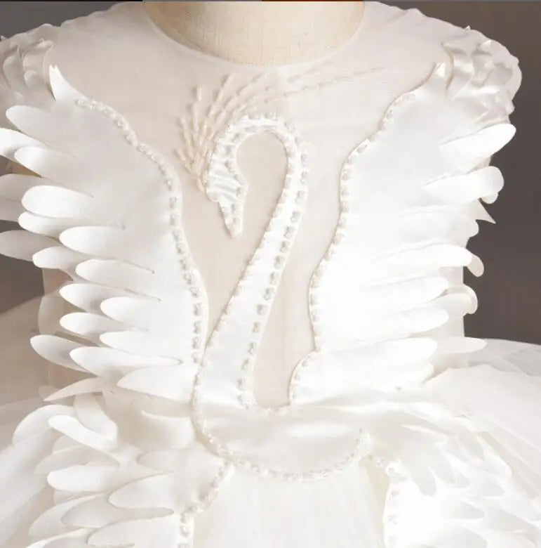 Kids Girls Elegant Crystal Swan Design Pageant Dress with Trail childrensterritory