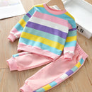 Little Girls Rainbow Striped Design Causal Sport Clothing Sets childrensterritory