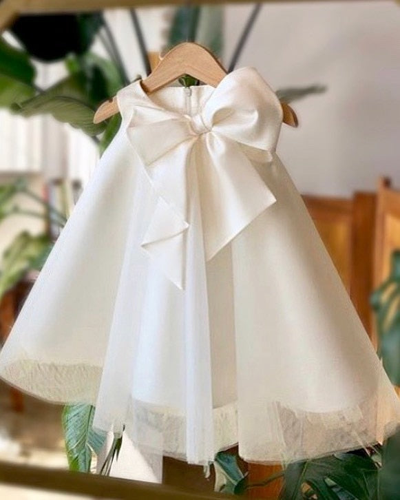 Little Girls Elegant Big Bow Tulle Wedding Party Dresses childrensterritory