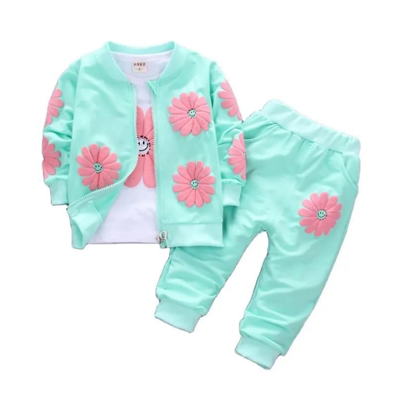 Toddler Girls Floral Design Three-piece Warm Cotton Clothing Set childrensterritory