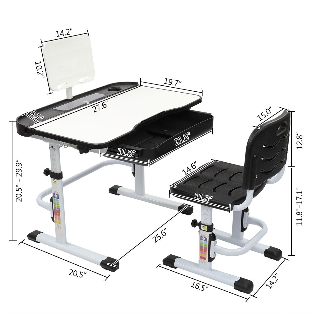 70cm Kids Study Table And Chair Set w/Reading Stand childrensterritory