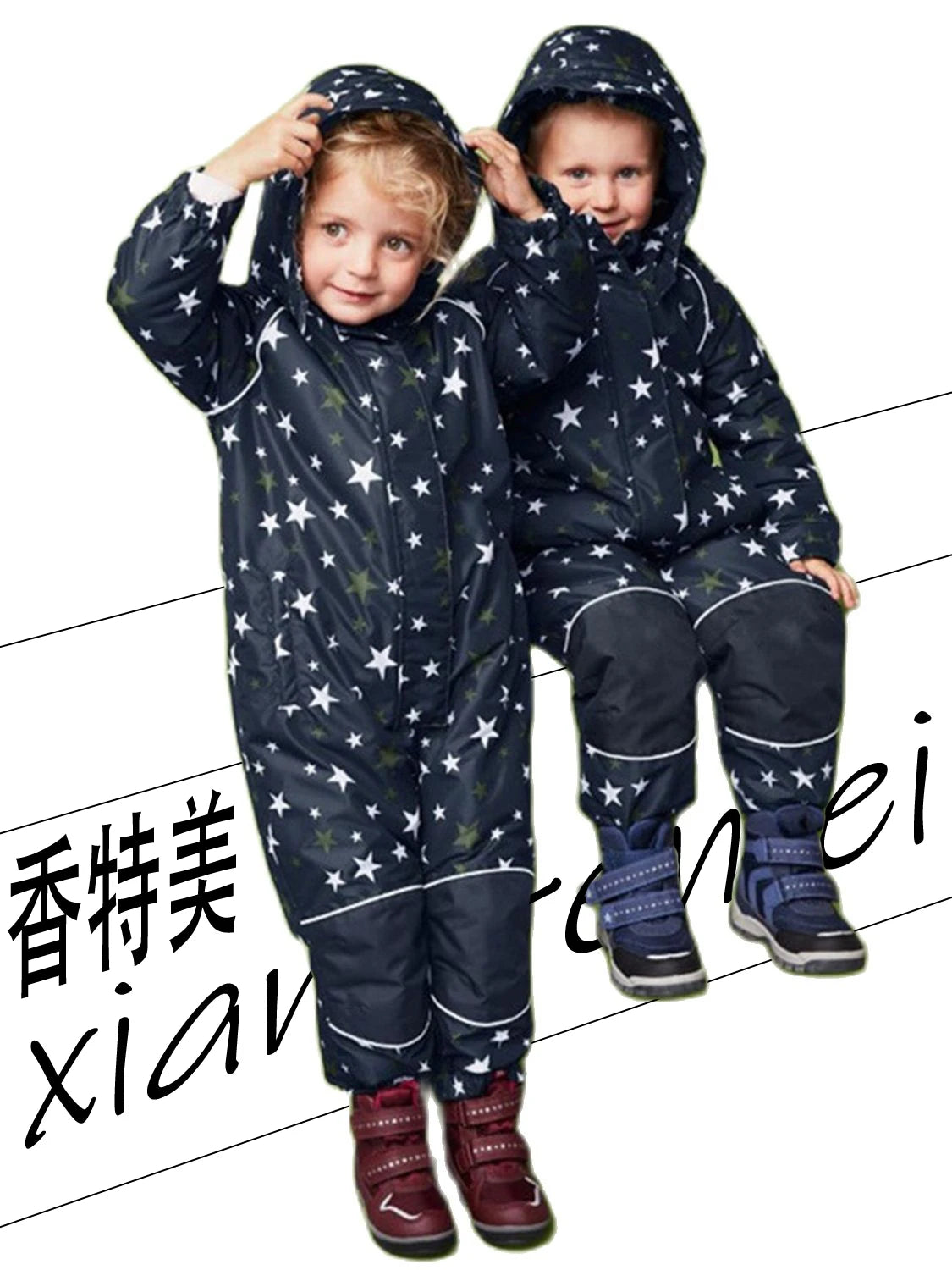 Plus Velvet Windproof Kids One-piece Thickening Ski Suit childrensterritory