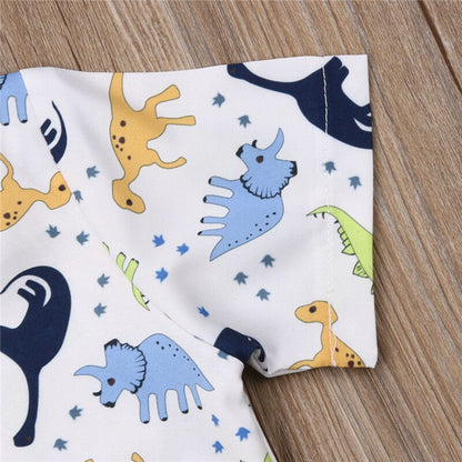 Toddler Boys Dinosaur Print Shirt and Khaki Shorts Set childrensterritory