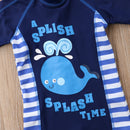 Kids Cartoon Letter Print Rash Guard Swimwear with Cap childrensterritory