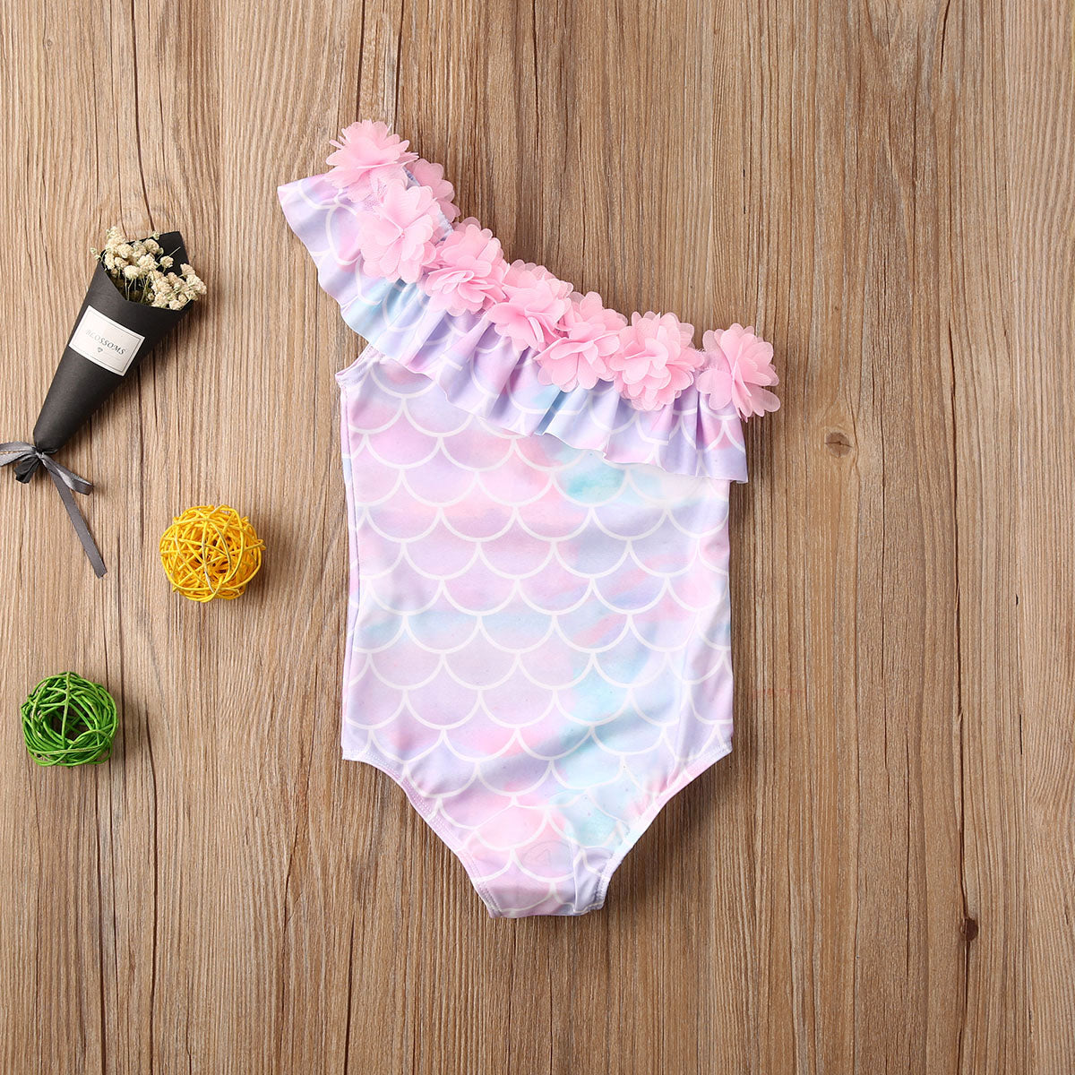 One Shoulder Ruffles Kids Girls Bikini Swimwear childrensterritory