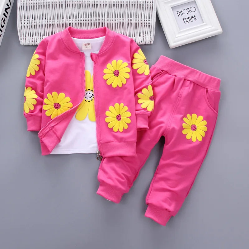 Girls' Long-Sleeved Flower Design Winter Clothing Set