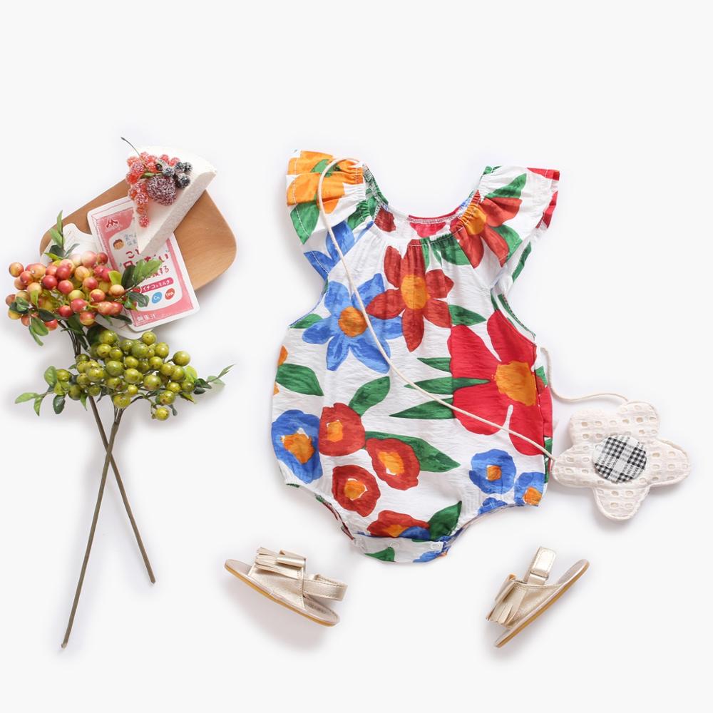 Floral Print Sleeveless Summer Bodysuits for Baby Girls childrensterritory
