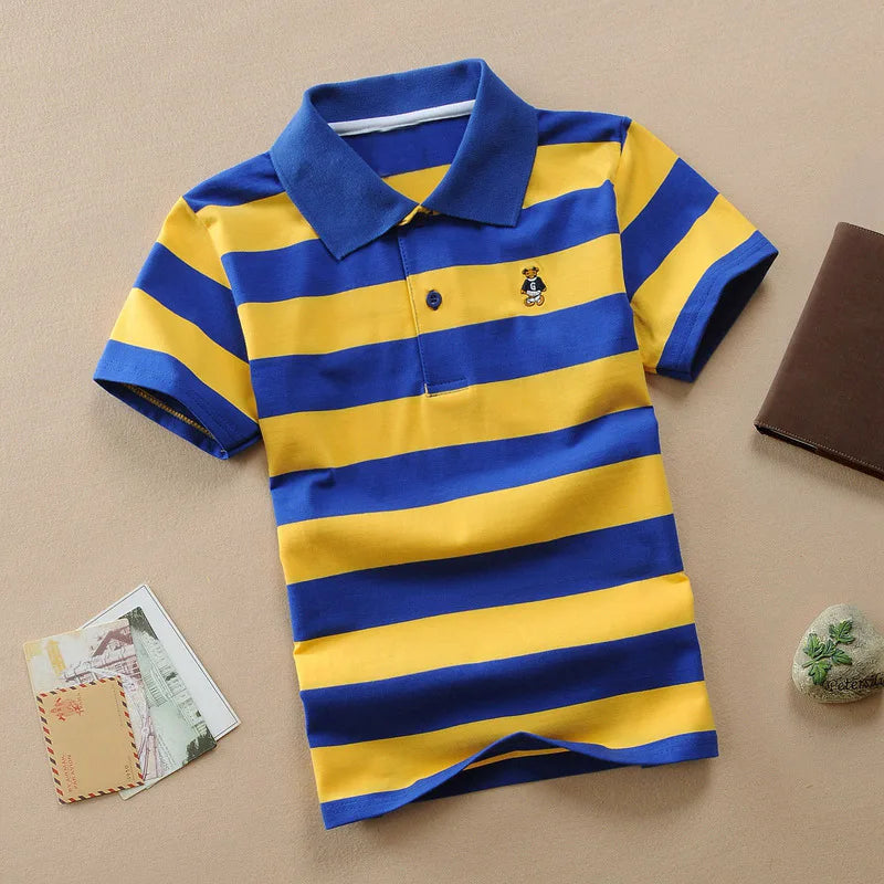 Color Striped Design Short Sleeve Kids Summer Shirts childrensterritory