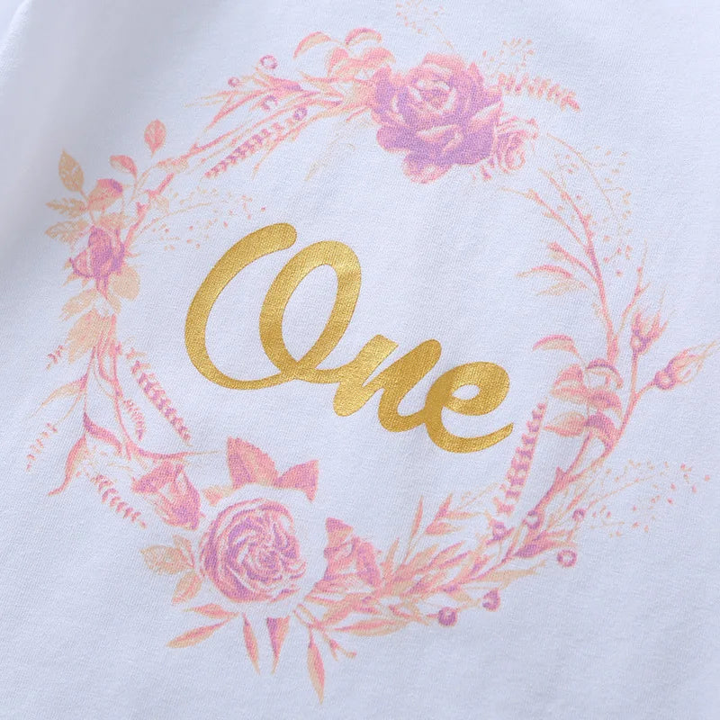 "One" Print Baby Girl 1st Birthday Outfit for Spring and Autumn