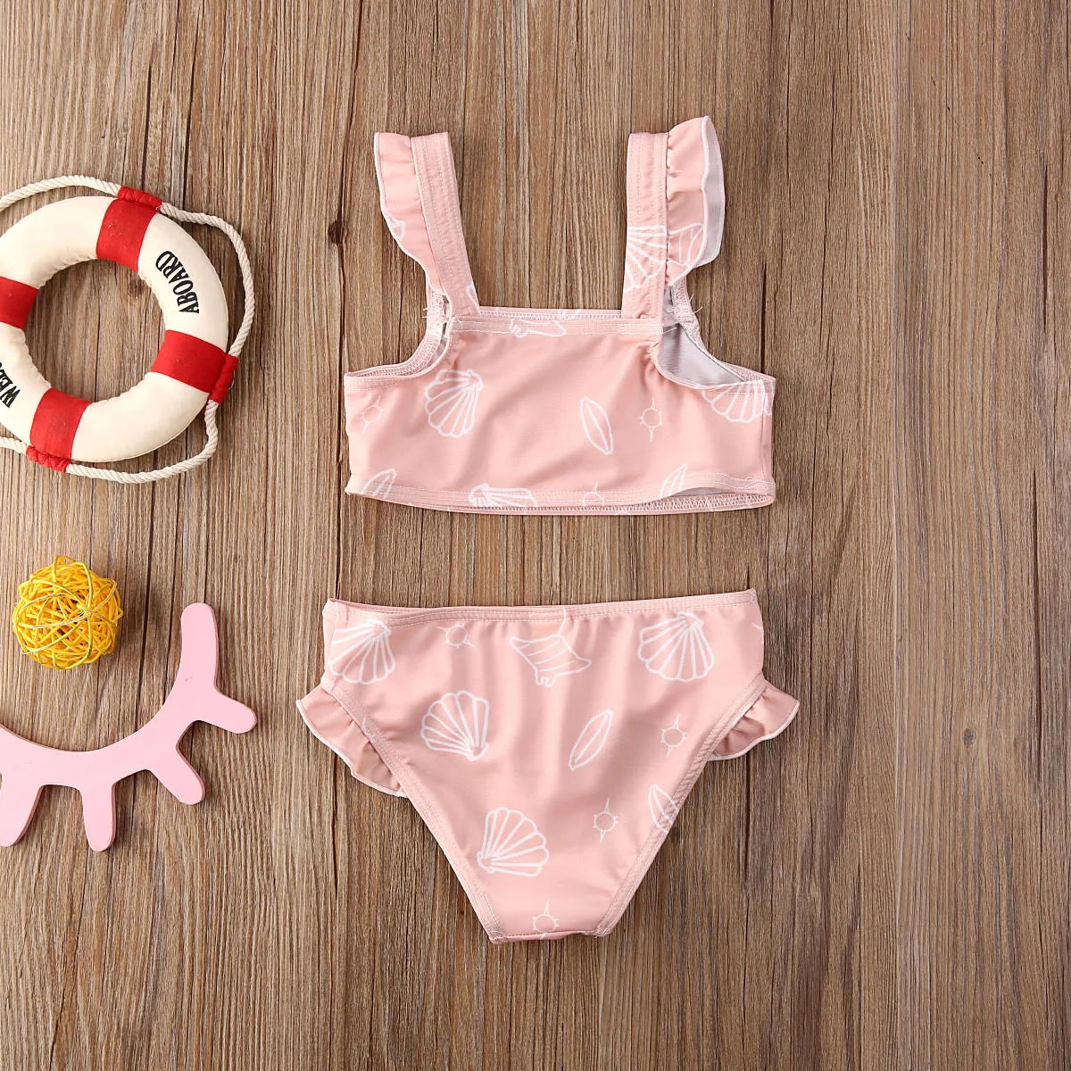 Baby Girls Cute Print Ruffle Top+Bottom Swimsuit