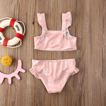 Baby Girls Cute Print Ruffle Top+Bottom Swimsuit