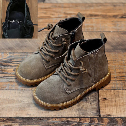 Retro Style Side Zipper Kids Genuine Leather Winter Shoes childrensterritory