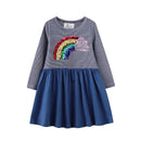 Rainbow Print Kids Girls Party Dresses for Autumn