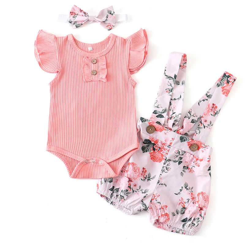 Baby Girl 3Pcs Floral Outfit Set for Summer