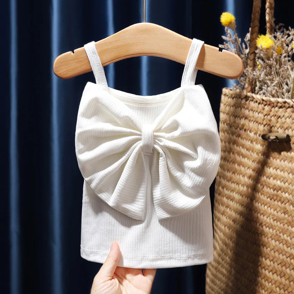 Little Girls Sleeveless Knitted Tanks Camisoles Bow Tops childrensterritory