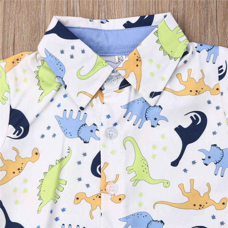 Toddler Boys Dinosaur Print Shirt and Khaki Shorts Set childrensterritory
