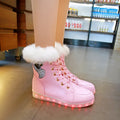 Kids Girls PU Leather Warm USB Charge Glowing Shoes childrensterritory
