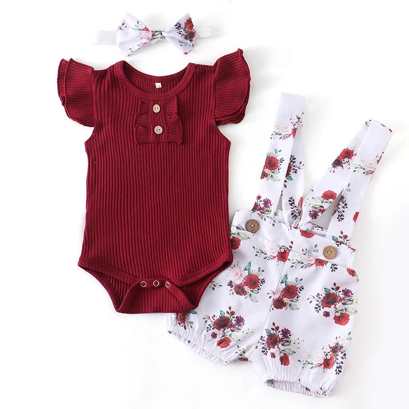 Baby Girl 3Pcs Floral Outfit Set for Summer