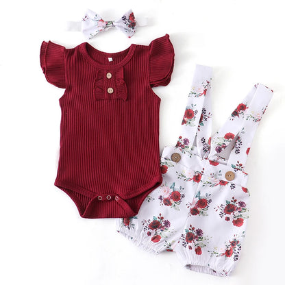 Baby Girl 3Pcs Floral Outfit Set for Summer childrensterritory