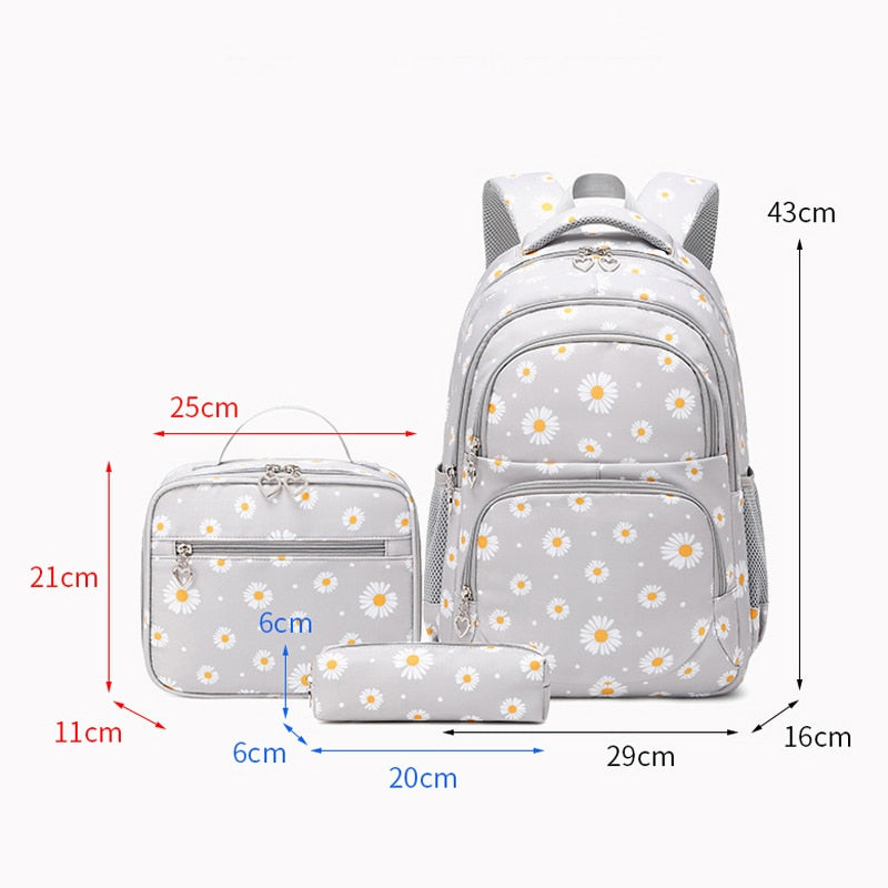 Floral Print 3 Pcs/Set School Backpack for Kids/Teen Girls childrensterritory
