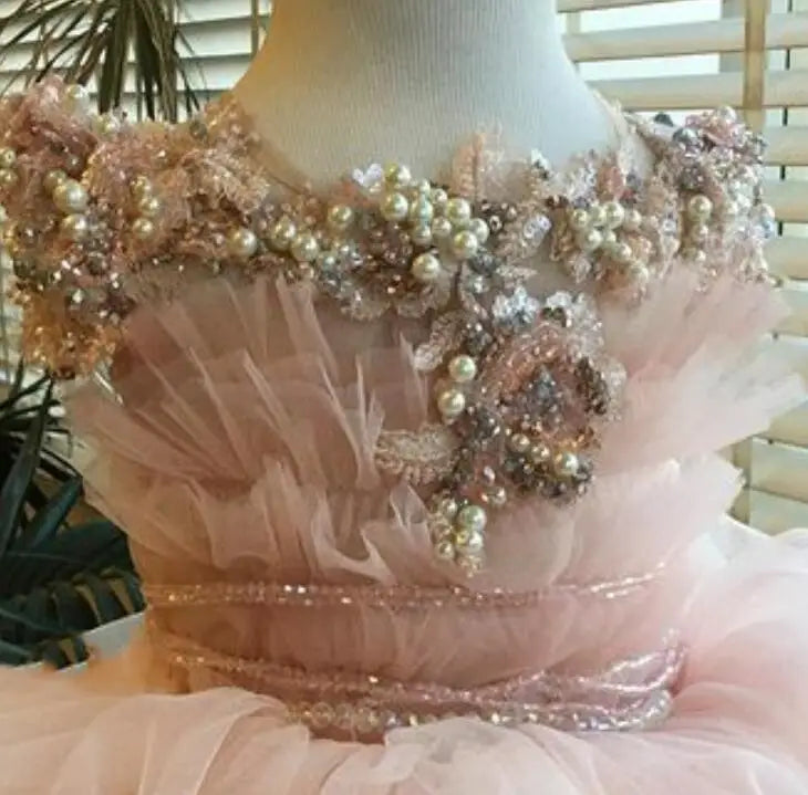 Luxury High Low Ruffles Beaded Pearls Kids Girls Pageant Gowns childrensterritory