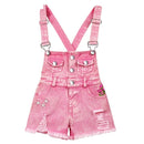 Kids Girls Pink Denim Suspender Shorts and White Top Clothing Set childrensterritory