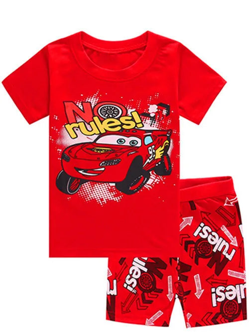 Kids Boys Girls Short Sleeved Racing Car Print Sleepwear childrensterritory