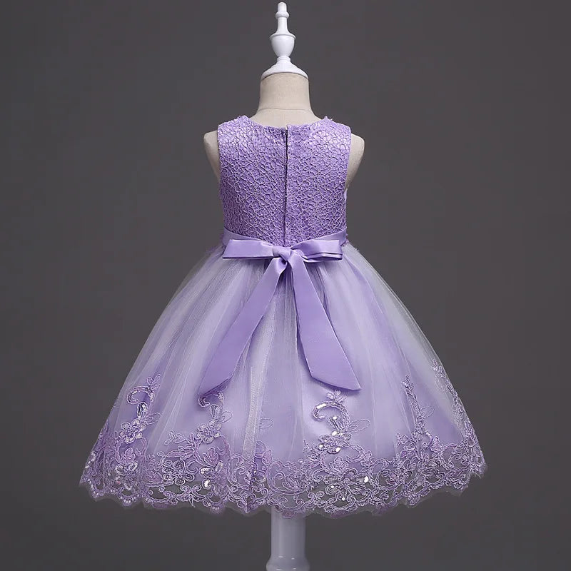 Sleeveless Flower design Lace Party Dresses For Girls childrensterritory