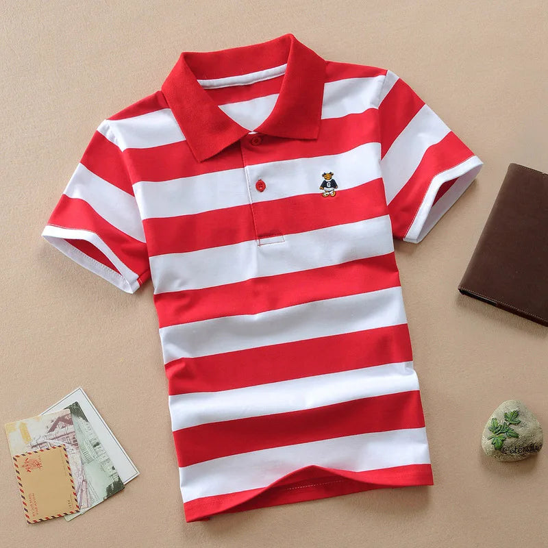 Color Striped Design Short Sleeve Kids Summer Shirts childrensterritory