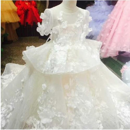 3D Floral Appliques Tulle Pageant Gowns for Kids Girls childrensterritory