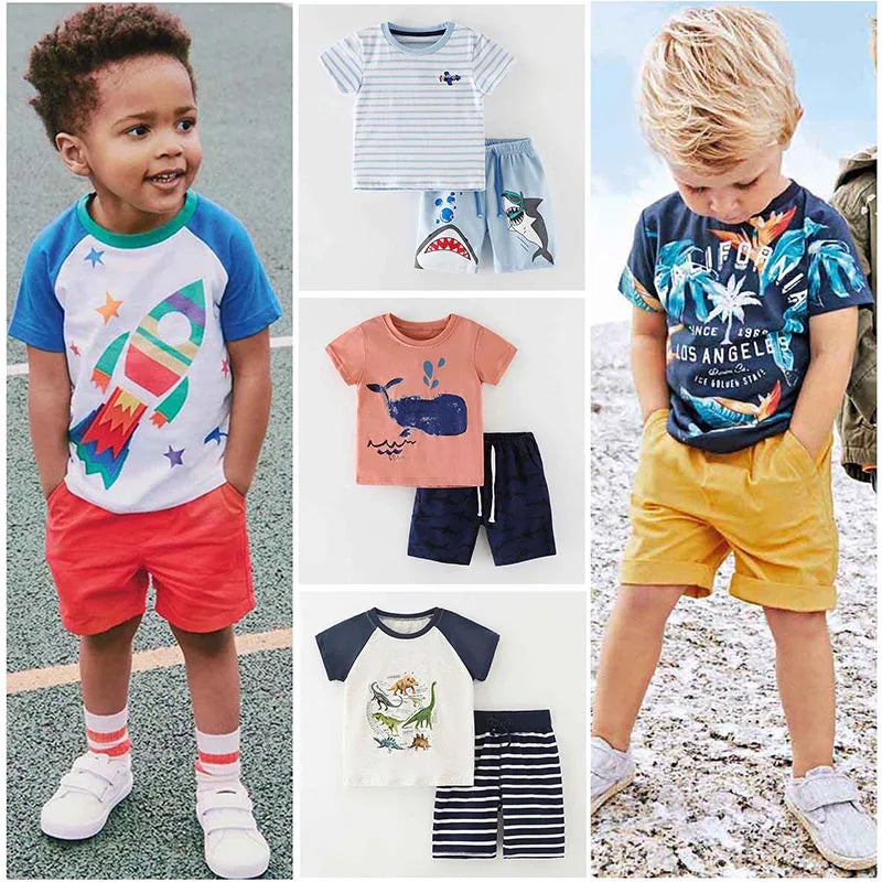 Kids Boys Short Sleeve Cartoon Print Clothing Sets childrensterritory