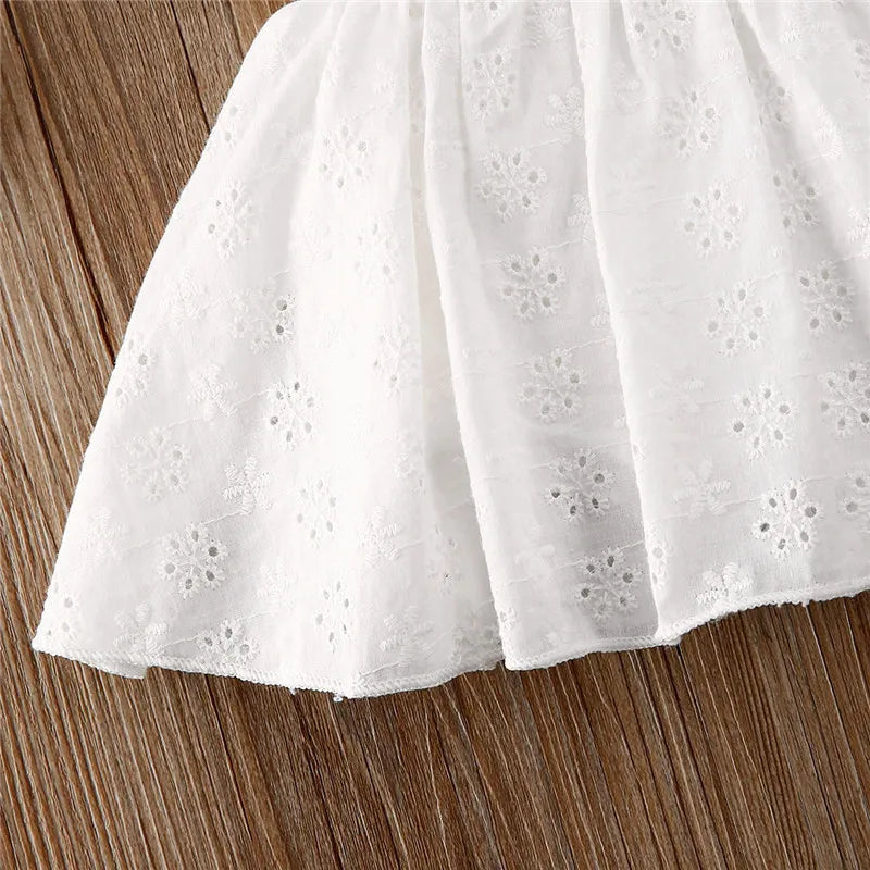 Backless Eyelet Baby Girl Romper Dress with Headband