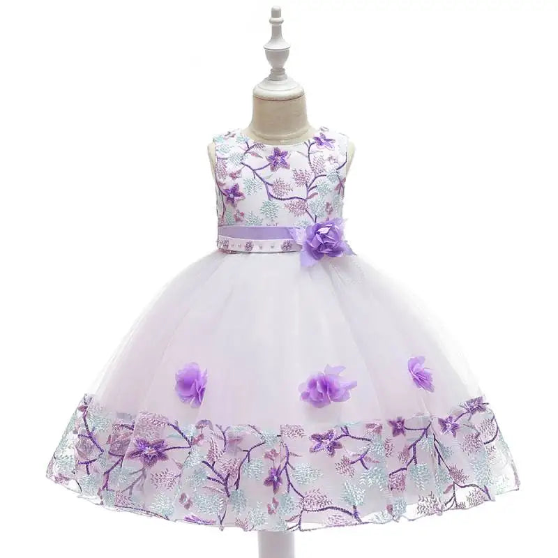 Kids Girl Flower Embroidery Summer Birthday Party Dresses childrensterritory