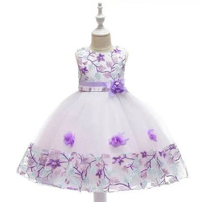 Kids Girl Flower Embroidery Summer Birthday Party Dresses childrensterritory