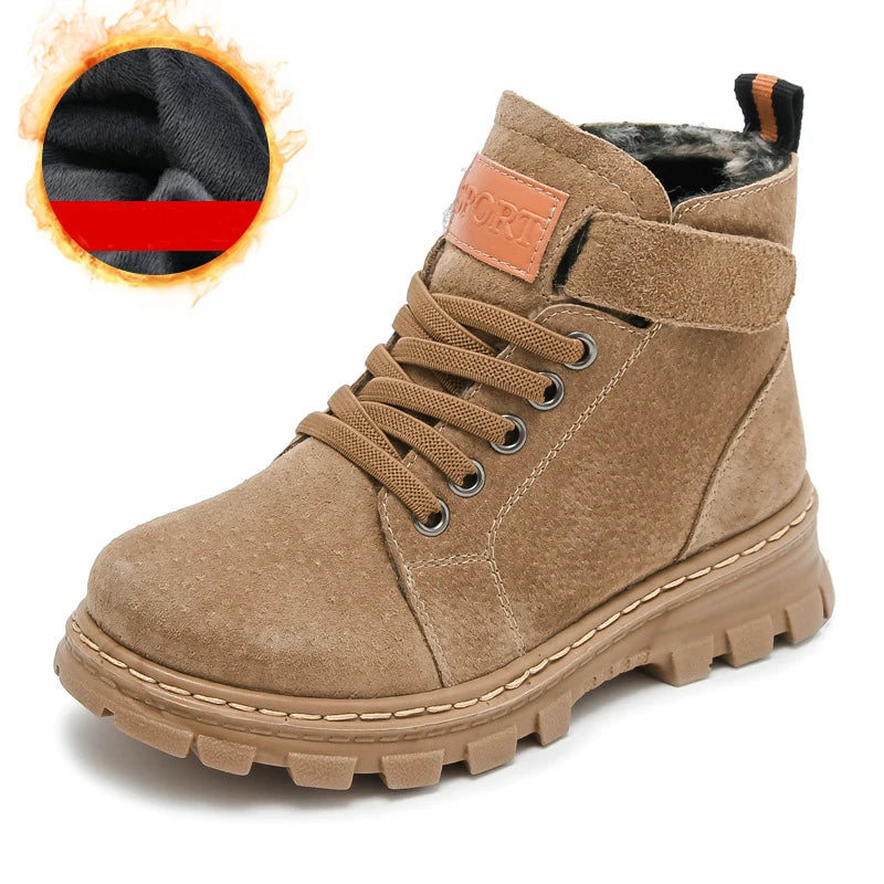 Kids Unisex High Top Fur And Laces Design Leather Shoes childrensterritory